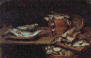 Still Life with Fish,Oysters,and a Cat Alexander Adriaenssen